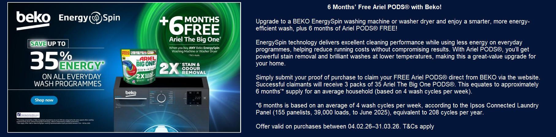 Beko Ariel Gift Promotion 04/02/2026 to 31/03/2026