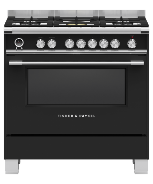 Fisher and Paykel OR90SCG6B1 90cm Series 9 Classic 5 Burner Dual Fuel Pyrolytic Freestanding Range Cooker Black