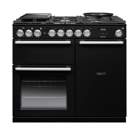Rangemaster NEX100DFPGBL/CM1 NEXUS 100cm Range Cooker Dual Fuel in Gloss Black A Rated