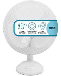 igenix DF1210 12 Inch Desk Fan, 3 Speeds, White