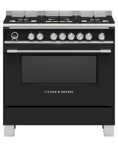 Fisher and Paykel OR90SCG6B1 90cm Series 9 Classic 5 Burner Dual Fuel Pyrolytic Freestanding Range Cooker Black