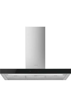 Smeg KBT9L4VN 90cm Universal Chimney Cooker Hood, Stainless Steel and Black Glass