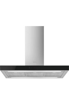 Smeg KBTI9L4VN 90cm Island Cooker Hood in Stainless Steel- Black Glass Facia