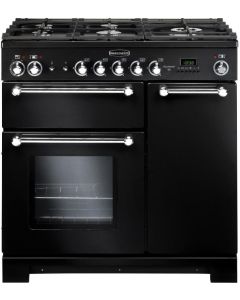 Rangemaster KCH90NGFBL/C 90cm Kitchener Gas Range Cooker Black / Chrome, A+ Rated
