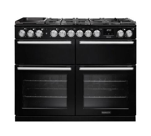 Rangemaster NEXB110DFPGBL/CM1 NEXUS BC 110cm Range Cooker Dual Fuel in Gloss Black A Rated