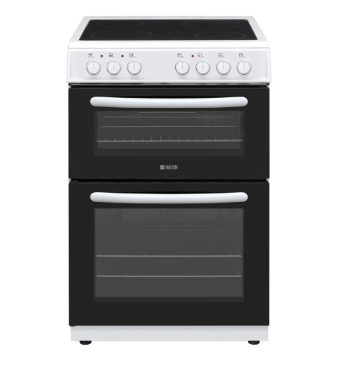 Haden HE50DOMW 50cm Ceramic Hob Double Oven Cooker in White A Rated