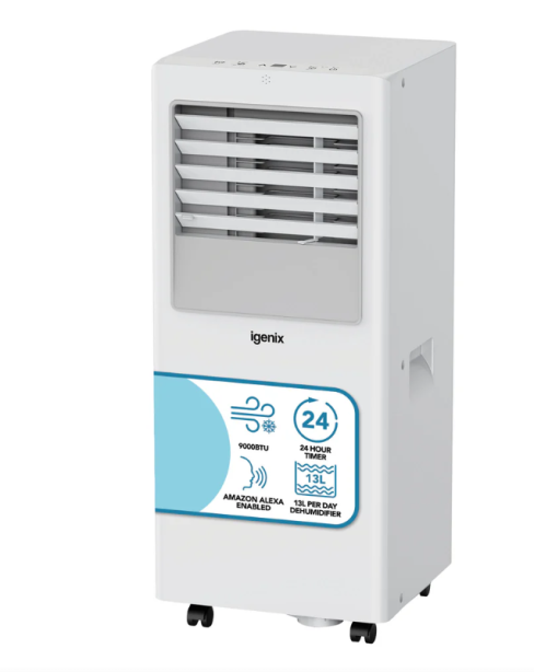 igenix IGAC02009W 9000 BTU 3-In-1 Portable Air Conditioner, Cooling Fan, Dehumidifier - White