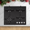 Caple C7561G 59cm Gas On Glass Hob 4 Burner with Cast Iron Supports - Black