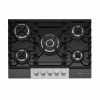 Caple C787G 70cm Gas On Glass Hob 5 Burner with Cast Iron Supports - Black/Stainless Steel