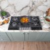 Caple C789G 88 cm Gas On Glass Hob 5 Burner with Cast Iron Supports - Black/Stainless Steel