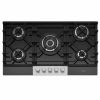 Caple C789G 88 cm Gas On Glass Hob 5 Burner with Cast Iron Supports - Black/Stainless Steel