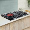 Caple C889G 88cm Gas On Glass Hob 5 Burner with Cast Iron Supports - Black/Gunmetal