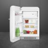 Smeg FAB10LWH6 55cm Retro 50s Style Free Standing Fridge with Ice Box in White, Left hand hinge