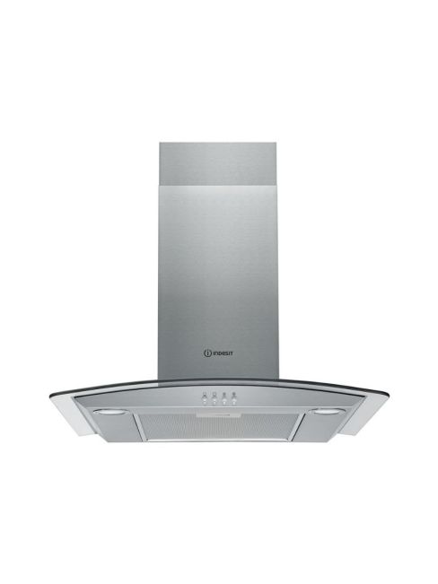 Indesit IHGC65LMX 60CM Curved Glass Hood - Button Control - Stainless Steel With Dishwashable Aluminium Grease Filter