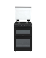Statesman GDL60B Glass Lid Double Oven Gas Cooker, 4 Gas Burners, 60cm Wide, Black