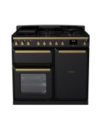 Rangemaster ESDL100DFPGBL/AB1 100cm Wide Dual Fuel Range Cooker - Gloss Black / Antique Brass - A Rated