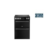 Belling BEL FSA VISION 60E BSS 60cm wide Ceramic Hob Electric Cooker with Double Oven, Black, A Rated