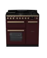 Rangemaster ESDL90DFPBOR/AB1 90cm Wide Dual Fuel Range Cooker - Bordeaux / Antique Brass - A Rated