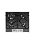 Caple C786G 59cm Gas On Glass Hob 4 Burner with Cast Iron Supports - Black/Stainless Steel