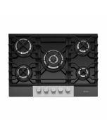 Caple C787G 70cm Gas On Glass Hob 5 Burner with Cast Iron Supports - Black/Stainless Steel