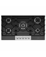 Caple C789G 88 cm Gas On Glass Hob 5 Burner with Cast Iron Supports - Black/Stainless Steel