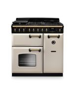 Rangemaster CLDL90DFPPCR/AB1 Classic Deluxe 90 DF Dual Fuel Range Cooker Pale Cream Antique Brass
