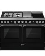 Smeg CPF120IGMPBL 120cm Portofino Dual Fuel Range Cooker with Mixed Hob - Black