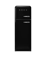 Smeg FAB30LBL5UK 60cm Retro 50s Style Left Hand Hinge Freezer over Fridge in  Black