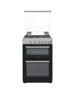 Statesman GDL60S Glass Lid Double Oven Gas Cooker, 4 Gas Burners, 60cm Wide, Silver