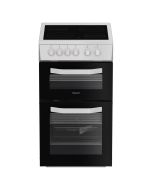 Hotpoint HTE5VCW 50cm Freestanding Electric Ceramic Twin Cavity Cooker - White