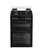 Hotpoint HTG6GDCB1 60cm Freestanding Gas Twin Cavity Cooker with Glass Lid - Black