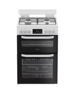 Hotpoint HTG6GDCW Twin Cavity Glass Lid Gas Cooker White