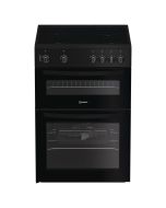 Indesit IDE6VMB Freestanding 60cm Hydrolytic Double Oven Cooker with Ceramic Hob in Black A Rated
