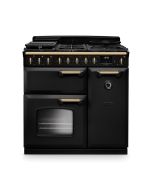 Rangemaster CLDL90DFPGBL/AB1 Classic Deluxe 90 DF Dual Fuel Range Cooker Gloss Black Antique Brass