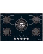 Miele KM3034-1 81cm Gas On Glass Hob, 5 Zones, Cast iron supports, Black