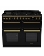 Rangemaster ESDLB110DFPGBL/AB1 110cm Dual Fuel Range Cooker BC Gloss Black /Antique Brass A-Rated