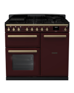 Rangemaster ESDL100DFPBOR/AB1 100cm Wide Dual Fuel Range Cooker - Bordeaux / Antique Brass - A Rated