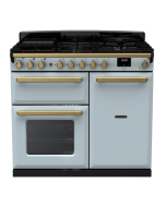 Rangemaster ESDL100DFPMSB/AB1 100cm Wide Dual Fuel Range Cooker - Misty Blue / Antique Brass - A Rated