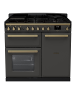 Rangemaster ESDL100DFPSLT/AB1 100cm Wide Dual Fuel Range Cooker - Slate / Antique Brass - A Rated