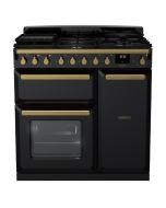 Rangemaster ESDL90DFPGBL/AB1 90cm Wide Dual Fuel Range Cooker - Gloss Black / Antique Brass - A Rated