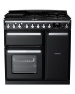 Rangemaster ESDL90DFPGBL/CM1 90cm Wide Dual Fuel Range Cooker - Gloss Black / Chrome - A Rated