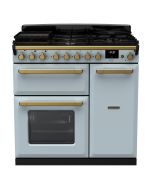 Rangemaster ESDL90DFPMSB/AB1 90cm Wide Dual Fuel Range Cooker - Misty Blue / Antique Brass - A Rated