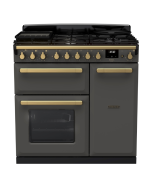 Rangemaster ESDL90DFPSLT/AB1 90cm Wide Dual Fuel Range Cooker - Slate / Antique Brass - A Rated