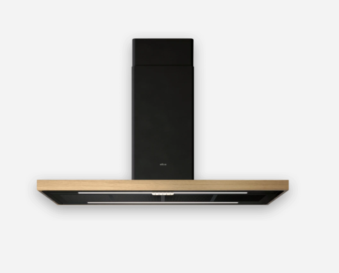 Elica BIO-ISLAND-BLK 120cm Wide Island Hood - Black-Oak Wood - A++ Rated