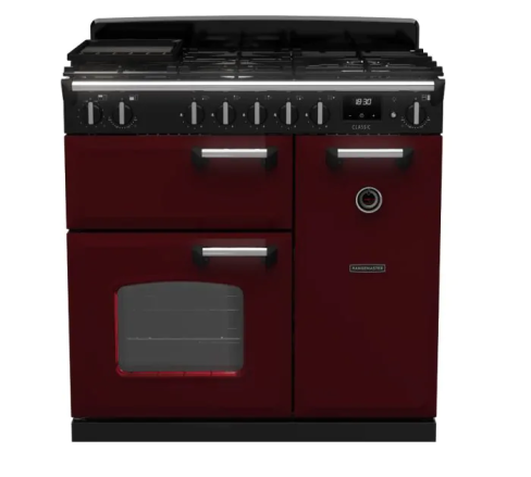 Rangemaster CL90DFPBOR/CM1 Classic 90 DF Dual Fuel Range Cooker Bordeaux Chrome