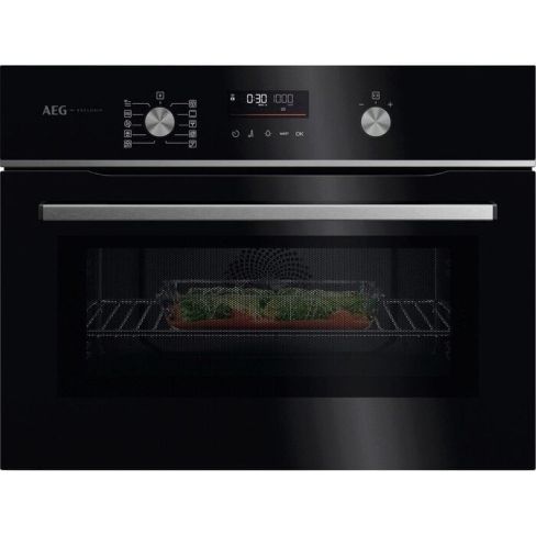 AEG GK6NK40FB Compact Combi Microwave Oven - Gloss Black with Steel Trim