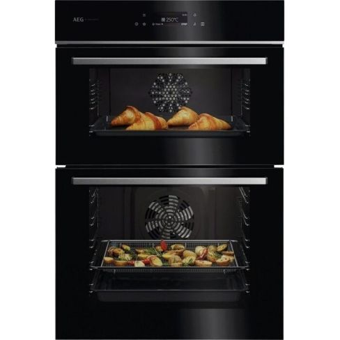 AEG GE7CP61FB Built In Electric Double Oven - Gloss Black with Steel Trim