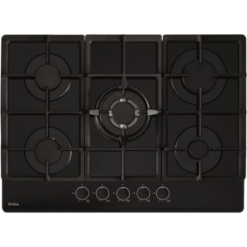 Amica AGVH7300BL 70Cm 5 Burner Gas On Glass Hob with Cast Iron Supports