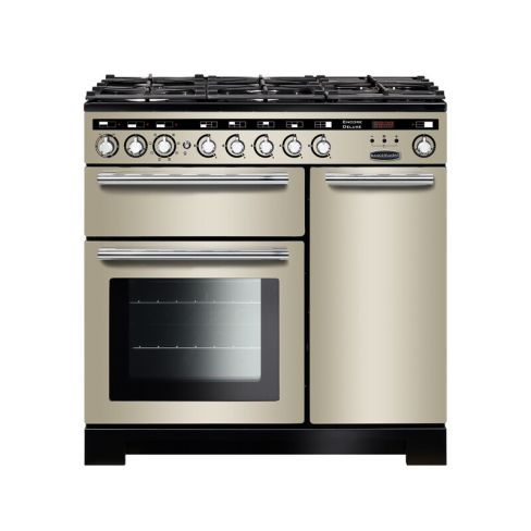 Rangemaster EDL90DFFIV/C Encore Deluxe 90Cm Dual Fuel Range Cooker Ivory Chrome Trim A Rated
