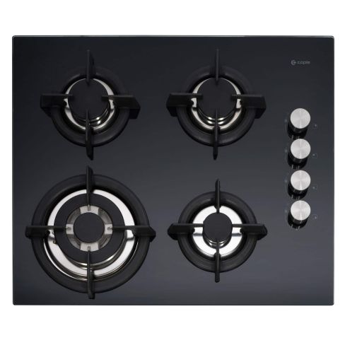 Caple C744G 58cm Gas On Glass Hob 4 Burner with Cast Iron Supports - Black